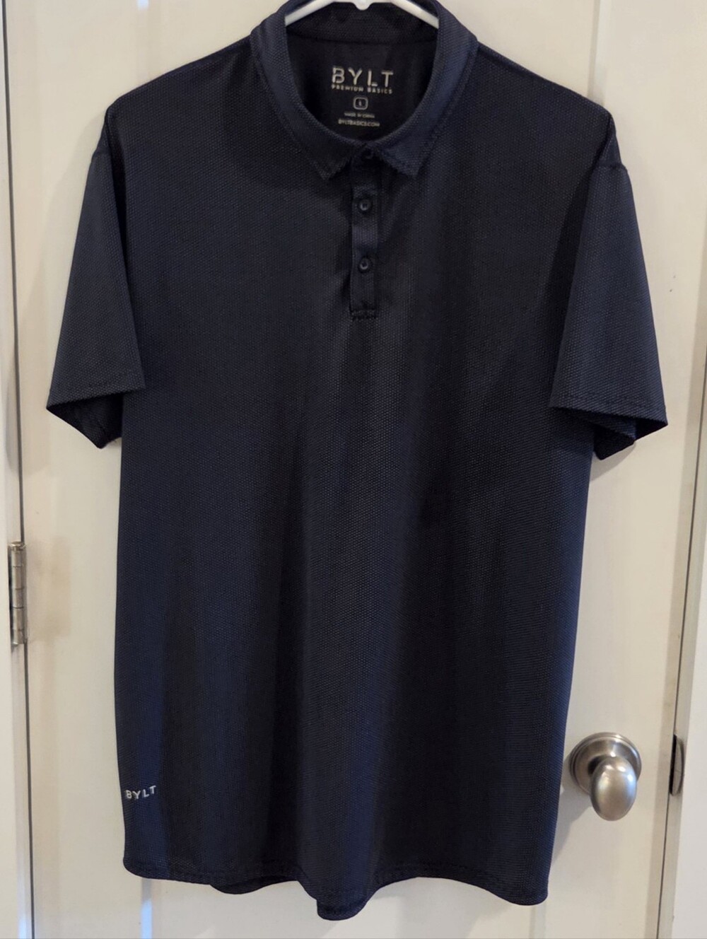 BYLT Premium Basics Micro-Dot Print Performance Polo Shirt - Navy - Size Large